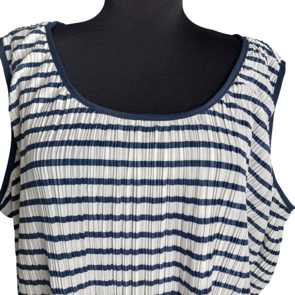 QPS Size 2X Blouse Womens Navy White Striped Sleeveless Scoop Neck NEW - Picture 5 of 6